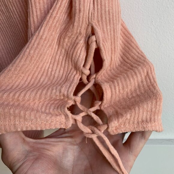 Urban Outfitters Peach Ribbed Lace Up Side Cropped Tank Top - Picture 8 of 8